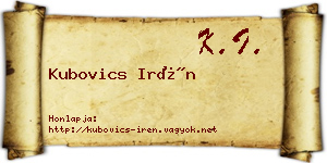 Kubovics Irén névjegykártya